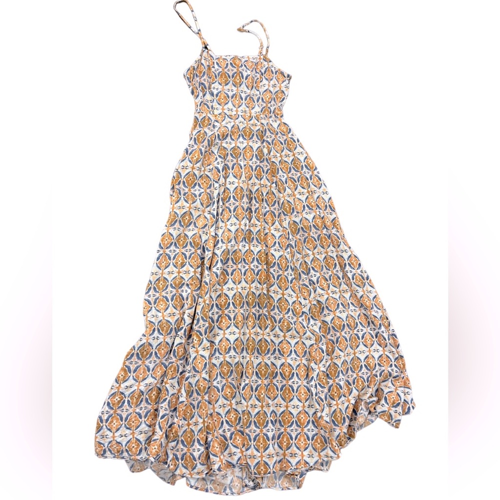 Free People Geometric Print Maxi Dress - Orange and Blue